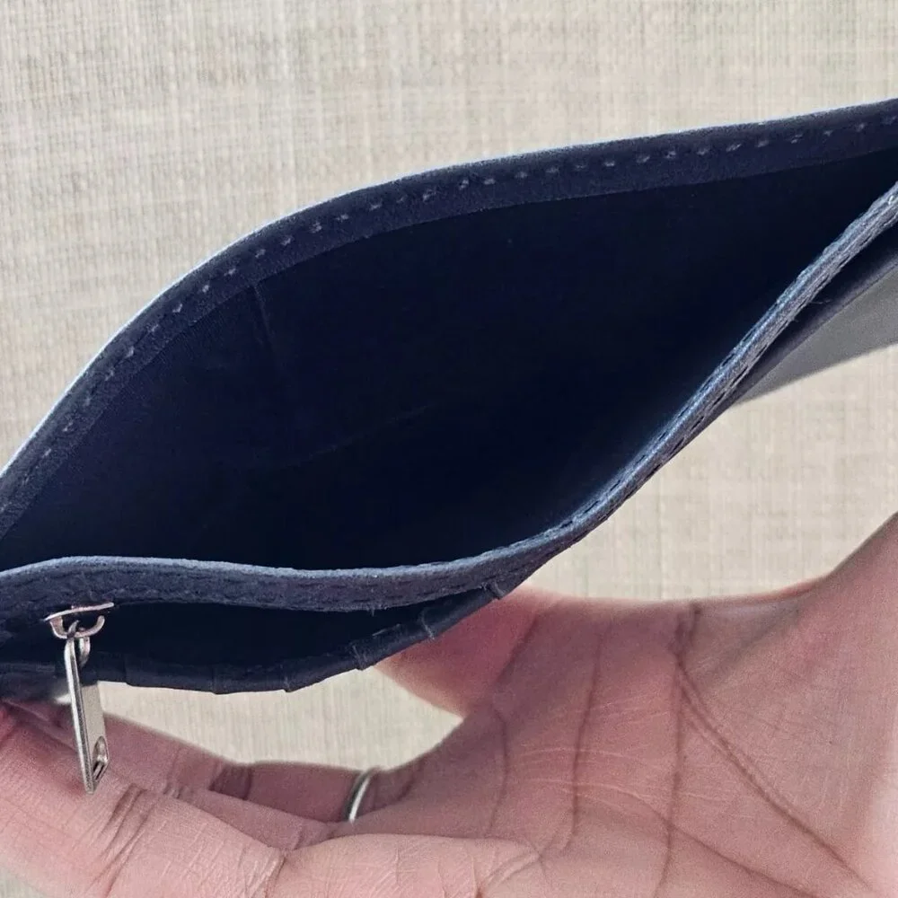 Long Wallet and Keychain Black Genuine Leather Card Holder Keys Holder Fob